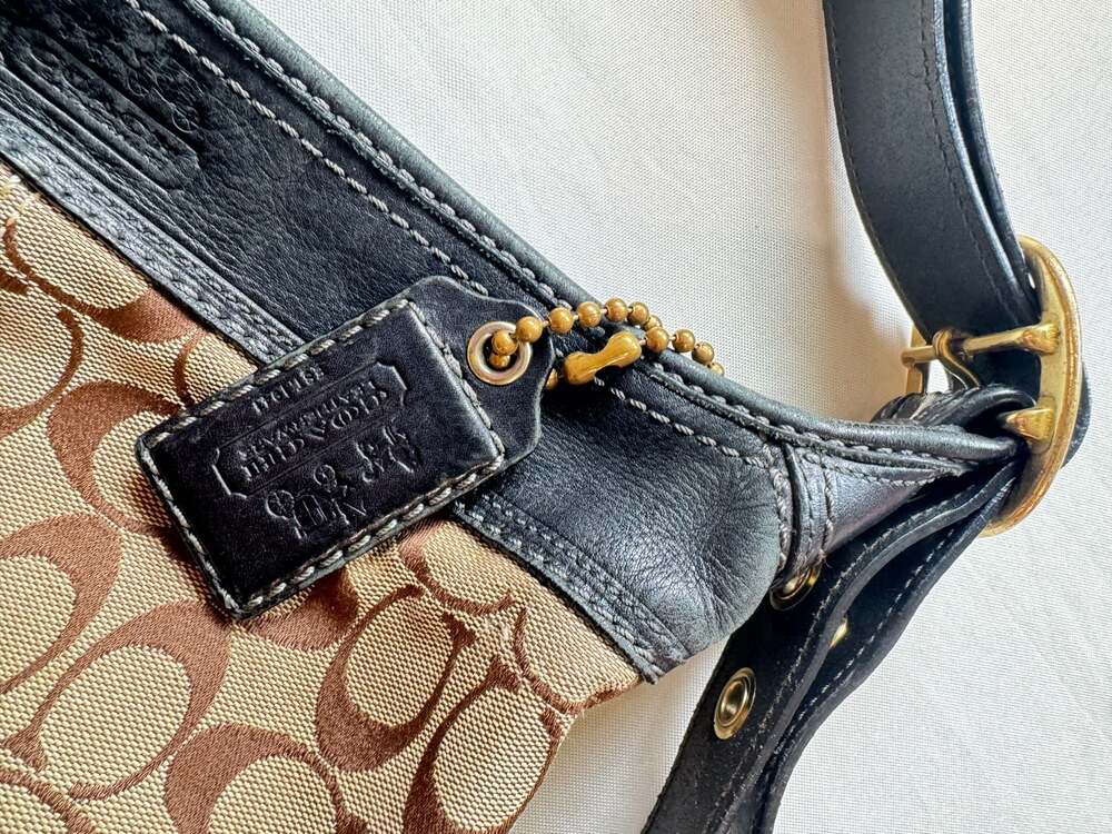 Vintage Coach Signature Soho Hobo Bag Y2K Jacquard Canvas Leather Shoulder Purse - Picture 3 of 13